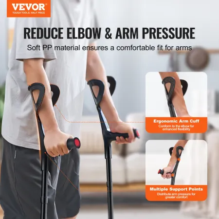Forearm Crutches for Adults, Folding Walking Forearm Crutches with 10-Level Adjustable Height, Lightweight Aluminum Medical Crut