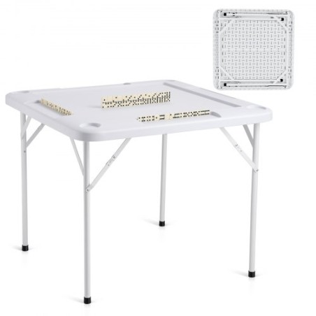 Mahjong Table 4 Player Folding Card Table & 4 Cup Holders Chip Trays White