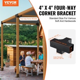 Pergola Bracket Kit 4''x4'',  Inner Size 3.6"x3.6 2pcs 4-Way Heavy Duty Corner Bracket Woodworks DIY Post Base Kit, Easy