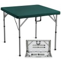 Mahjong Table, Fold-in-Half 4 Player Card Table with Wear-Resistant Green Tabletop, Portable Bi-Folding Square Domino Table