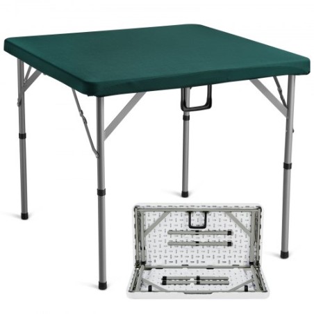 Mahjong Table, Fold-in-Half 4 Player Card Table with Wear-Resistant Green Tabletop, Portable Bi-Folding Square Domino Table