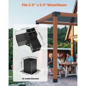 Pergola Bracket Kit 4''x4'', Inner Size 3.6"x3.6 8pcs 3-Way Heavy Duty Corner Bracket Woodworks DIY Post Base, Easy