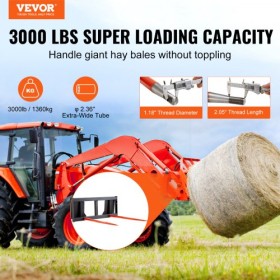 49" Hay Spear, Bale Spears 3000lbs Loading Capacity, Skid Steer Loader Tractor Attachment 2pcs Spears, Quick Attach Spike Forks