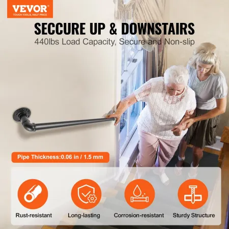 Pipe Stair Handrail, 91.4 cm Staircase Handrail, 199.6 kg Load Capacity Carbon Steel Pipe Handrail, Industrial Pipe Handrail wit