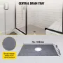 Shower Curb Kit, 48\"x72\"" Watertight Shower Curb Overlay with 4\"" PVC Central Bonding Flange, 4\"" Stainless Steel Grate, 2 C
