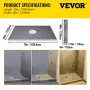 Shower Curb Kit, 48\"x72\"" Watertight Shower Curb Overlay with 4\"" PVC Central Bonding Flange, 4\"" Stainless Steel Grate, 2 C
