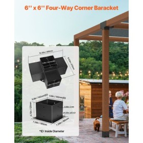 Pergola Bracket Kit 6''x6'',, Inner Size 5.6"x5.6 4pcs 4-Way Heavy Duty Corner Bracket Woodworks DIY Post Base, Easy