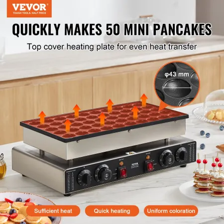 Mini Dutch Pancake Maker, 50PCS 43mm Diameter Dorayaki Baker Machine, 1700W Commercial Electric Poffertjes Grill, Non-stick Stai