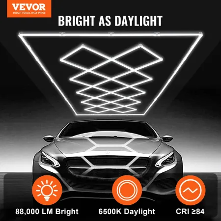 LED Garage Lights 88000LM, 6500K 14 Grid Systems Square Garage Ceiling Lights, DIY Cool White Car Detailing Garage Lighting Supe