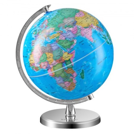 Rotating World Globe with Stand, 8 in/203.2 mm, Educational Geographic Globe with Precise Time Zone ABS Material, 360Â° Spinning