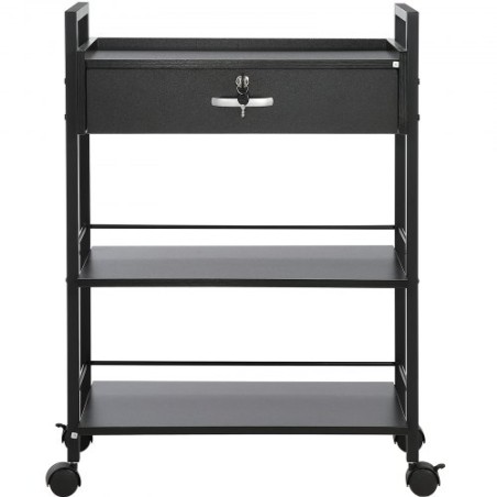 Beauty Salon Trolley Cart, 3-Tier Hair Salon Stations Cabinet til stylist med låsbar skuffe, MDF Rolling Storage Station