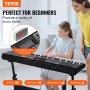 61 Key Digital Keyboard Piano, Lighted Keys, Electric Portable Piano with Adjustable Stand 600 Tones 500 Rhythms Built-In Speake