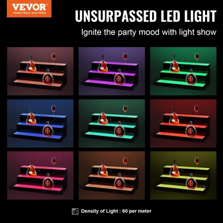 LED Lighted Liquor Bottle Display, 3 Tiers 24 Inch Commercial Illuminated Home Bar Shelf, 3 Steps Whiskey Rack Stand, Acrylic Dr