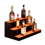 LED Lighted Liquor Bottle Display, 3 Tiers 24 Inch Commercial Illuminated Home Bar Shelf, 3 Steps Whiskey Rack Stand, Acrylic Dr