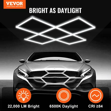 LED Garage Lights 22000LM, 6500K 5 Grid Systems Square Garage Ceiling Lights, DIY Cool White Car Detailing Garage Lighting Super