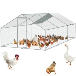 Large Metal Chicken Coop, 9.8x19.3x6.5 ft Walk-in Chicken Runs for Yard with Cover, Spire Roof Hen House with Security Lock for