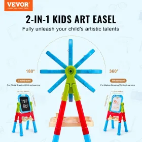 2-i-1 Kids Art Easel-dobbeltsidet magnetisk tavle tavle roterende
