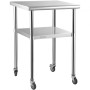 Stainless Steel Prep Table, 24 x 24 x 36 Inch, 600lbs Load Capacity Heavy Duty Metal Worktable with Adjustable Undershelf &