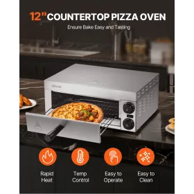 Electric Countertop Pizza Oven 12" 1500W Adjustable Temp 0-120Min Timer