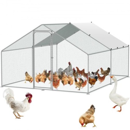 Metal Chicken Coop Walk-in Chicken Run with Waterproof Cover 9.8x13x6.5ft