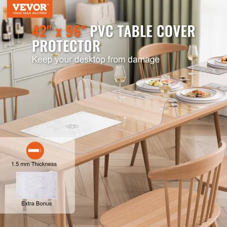 Plastic Table Cover, 42 x 96 Inch 1.5 mm Thick Clear Table Protector, Rectangle PVC Desk Mat, Waterproof & Easy Cleaning Desk Pa