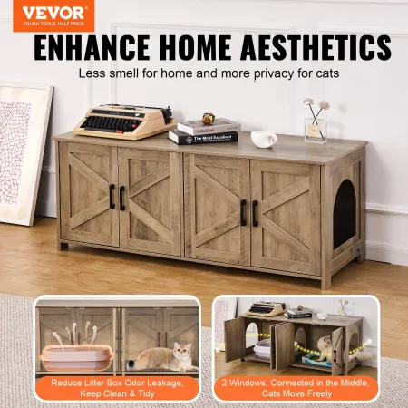 Cat Litter Box Enclosure for 2 Cats, Litter Box Furniture Hidden with Double Rooms, Wooden Cat Box Cabinet Fit Most of Litter Bo