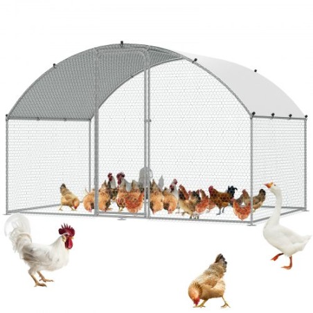 Chicken Coop, 3x1.97x1.99 m Walk-in Large Metal Chicken Run for Yard with Waterproof Cover, Doom Roof Hen House with Security