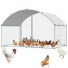 Chicken Coop, 3x1.97x1.99 m Walk-in Large Metal Chicken Run for Yard with Waterproof Cover, Doom Roof Hen House with Security