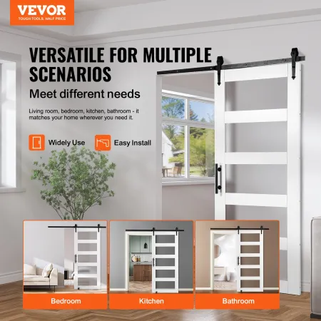 Barn Door and Hardware Kit, 36" x 84" Wood and Glass Sliding Barn Door, Smoothly and Quietly, Barn Door Kit with 8-in-1 Floor Gu
