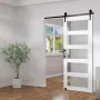 Barn Door and Hardware Kit, 36" x 84" Wood and Glass Sliding Barn Door, Smoothly and Quietly, Barn Door Kit with 8-in-1 Floor Gu