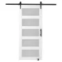 Barn Door and Hardware Kit, 36" x 84" Wood and Glass Sliding Barn Door, Smoothly and Quietly, Barn Door Kit with 8-in-1 Floor Gu