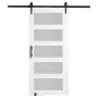 Barn Door and Hardware Kit, 42" x 84" Wood and Glass Sliding Barn Door, Smoothly and Quietly, Barn Door Kit with 8-in-1 Floor Gu