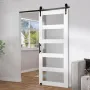 Barn Door and Hardware Kit, 30" x 84" Wood and Glass Sliding Barn Door, Smoothly and Quietly, Barn Door Kit with 8-in-1 Floor Gu