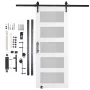 Barn Door and Hardware Kit, 30" x 84" Wood and Glass Sliding Barn Door, Smoothly and Quietly, Barn Door Kit with 8-in-1 Floor Gu