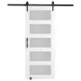 Barn Door and Hardware Kit, 30" x 84" Wood and Glass Sliding Barn Door, Smoothly and Quietly, Barn Door Kit with 8-in-1 Floor Gu