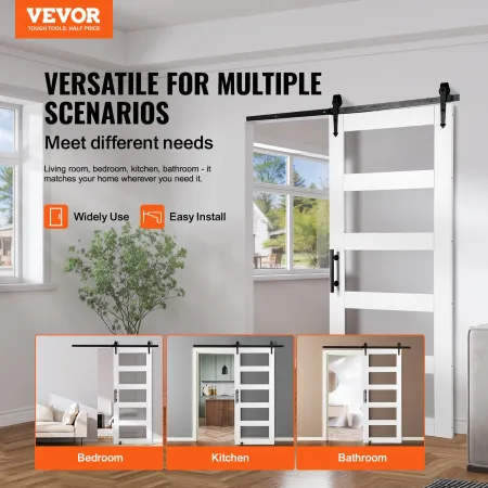 Barn Door and Hardware Kit, 32" x 84" Wood and Glass Sliding Barn Door, Smoothly and Quietly, Barn Door Kit with 8-in-1 Floor Gu