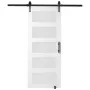 Barn Door and Hardware Kit, 32" x 84" Wood and Glass Sliding Barn Door, Smoothly and Quietly, Barn Door Kit with 8-in-1 Floor Gu