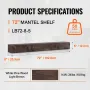 Fireplace Mantel, 72" x 8" x 5", 50 lbs Weight Capacity, Natural Wood Mantel for Over Fireplace, Wall Mounted Floating Farmhouse