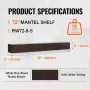 Fireplace Mantel, 72" x 8" x 5", 50 lbs Weight Capacity, Natural Wood Mantel for Over Fireplace, Wall Mounted Floating Farmhouse