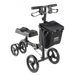 Folding Knee Scooter, Carbon Steel Steerable Knee Walker with Height-Adjustable Handlebar & Knee Pad, All-Terrain Solid Wheels,
