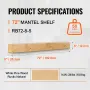 Fireplace Mantel, 72" x 8" x 5", 50 lbs Weight Capacity, Natural Wood Mantel for Over Fireplace, Wall Mounted Floating Farmhouse