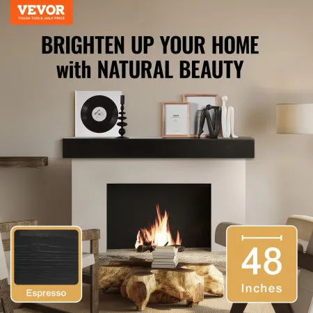 Fireplace Mantel, 48" x 8" x 5", 50 lbs Weight Capacity, Natural Wood Mantel for Over Fireplace, Wall Mounted Floating Farmhouse