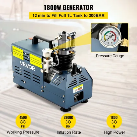 High Pressure Compressor, 4500PSI/30MPA High Pressure Air Compressor, 1800W 220V Automatic Pressure Relief Air Rifle Compressor 