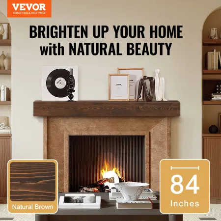 Fireplace Mantel, 84" x 8" x 6", 50 lbs Weight Capacity, Natural Wood Mantel for Over Fireplace, Wall Mounted Floating Farmhouse