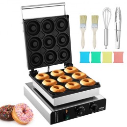 Electric Donut Maker, 2000W Commercial Donut Machine med non-stick overflade, 9 huller dobbeltsidet opvarmningsvaffelmaskine