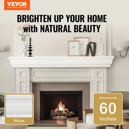 Fireplace Mantel, 60" x 8" x 5", 50 lbs Weight Capacity, Natural Wood Mantel for Over Fireplace, Wall Mounted Floating Farmhouse