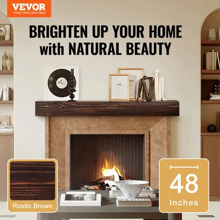 Fireplace Mantel, 48" x 8" x 5", 50 lbs Weight Capacity, Natural Wood Mantel for Over Fireplace, Wall Mounted Floating Farmhouse