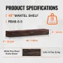 Pejs mantel træ hylde flydende rustik pejs mantel 48 "brun