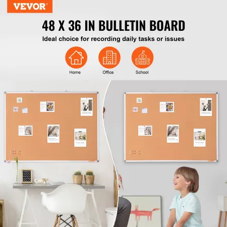 48"x36" Large Cork Board – Wall-Mounted Bulletin Board with Pin Board – Perfect for School, Home, Office