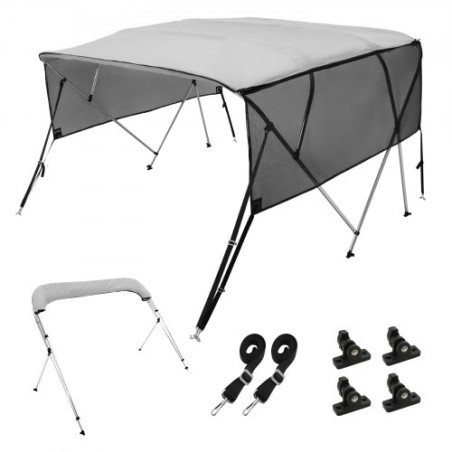 4 Bow Bimini Top Boat Cover, Detachable Mesh Sidewalls, 600D Polyester Canopy with 1" Aluminum Alloy Frame, Includes Storage